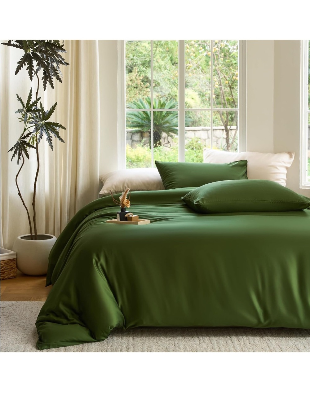 DOZ Duvet Cover Set, 100% Viscose derived from Bamboo, full/queen, forest green